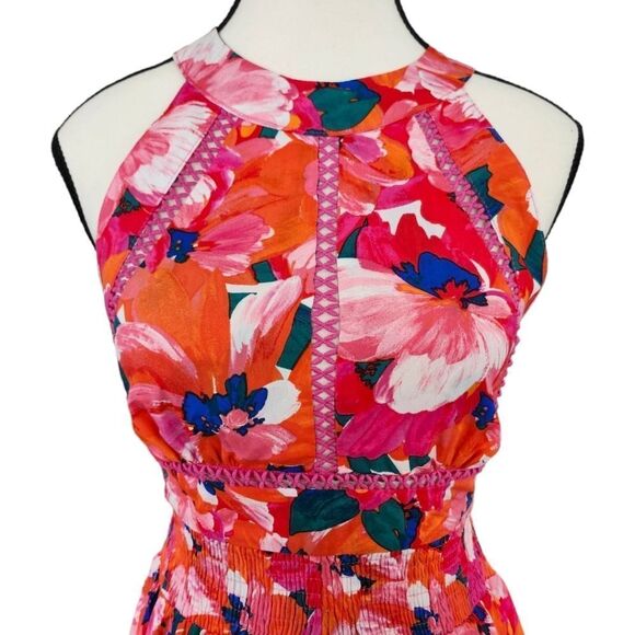 Anthropologie Abel The Label Halter Maxi Floral Crochet Pink Orange XS - Picture 2 of 16